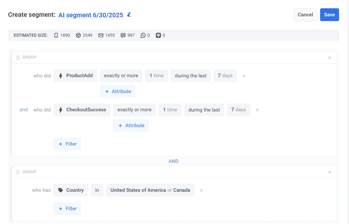 Condiciones de segmento generadas por IA basadas en la entrada de lenguaje natural