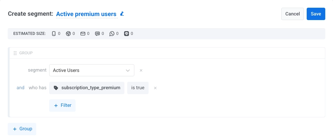 Example of using Segment and Tag filters together to narrow down your audience