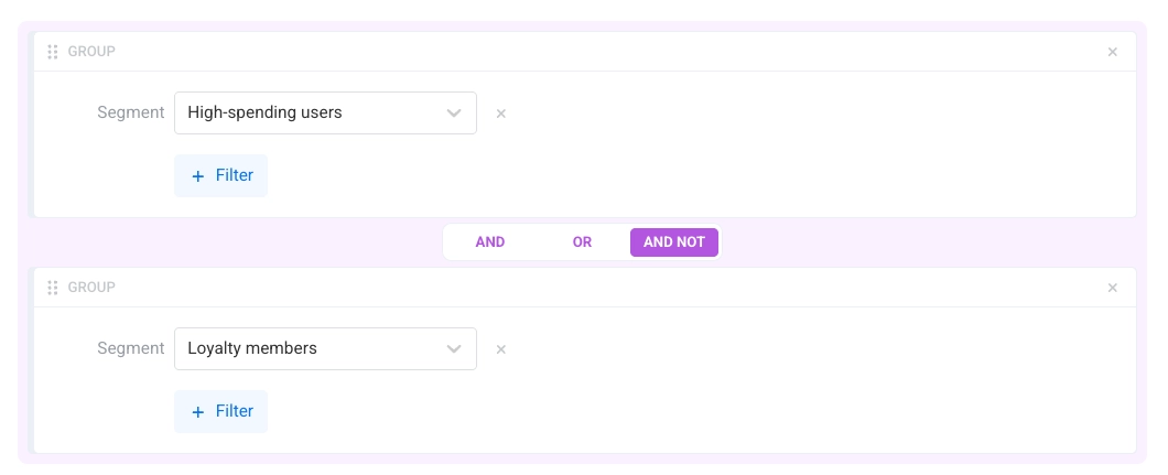 Segment example using AND NOT logic