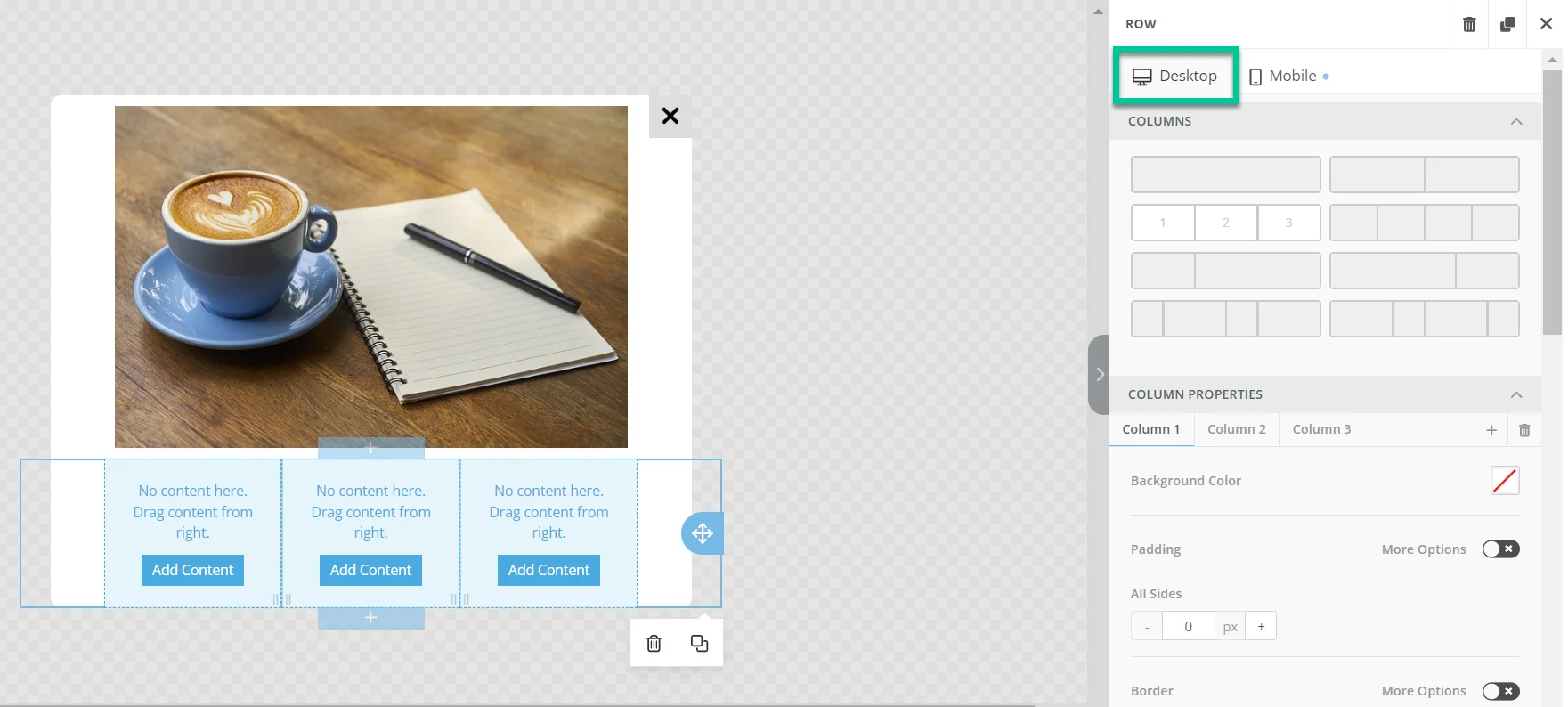 Вкладки Desktop и Mobile для переключения между альбомной и портретной ориентацией In-App сообщений