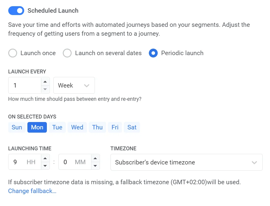 健身应用的定期推送通知配置为周一上午 9:00