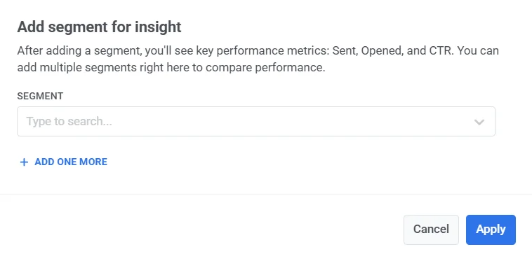 添加第一个细分对话框,显示用于选择要分析的用户细分的下拉菜单