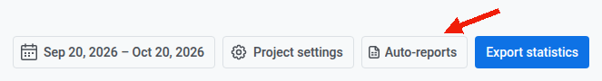 Auto-reports button highlighted in the Project overview header between Project settings and Export statistics