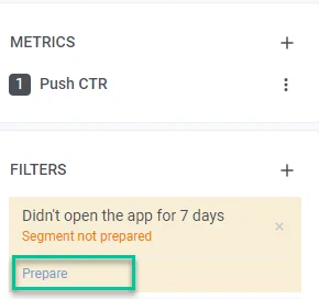 세그먼트 데이터를 재계산하기 위한 준비 버튼을 보여주는 세그먼트 필터 준비 인터페이스