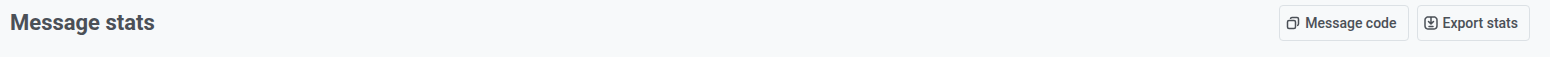 Message stats header opened from Message History with Message code and Export stats buttons at the top