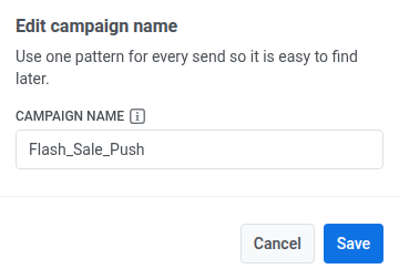 ক্যাম্পেইন নাম সম্পাদনা ডায়ালগ, Campaign name ফিল্ড বার্তার বর্তমান নাম দিয়ে প্রি-ফিলড