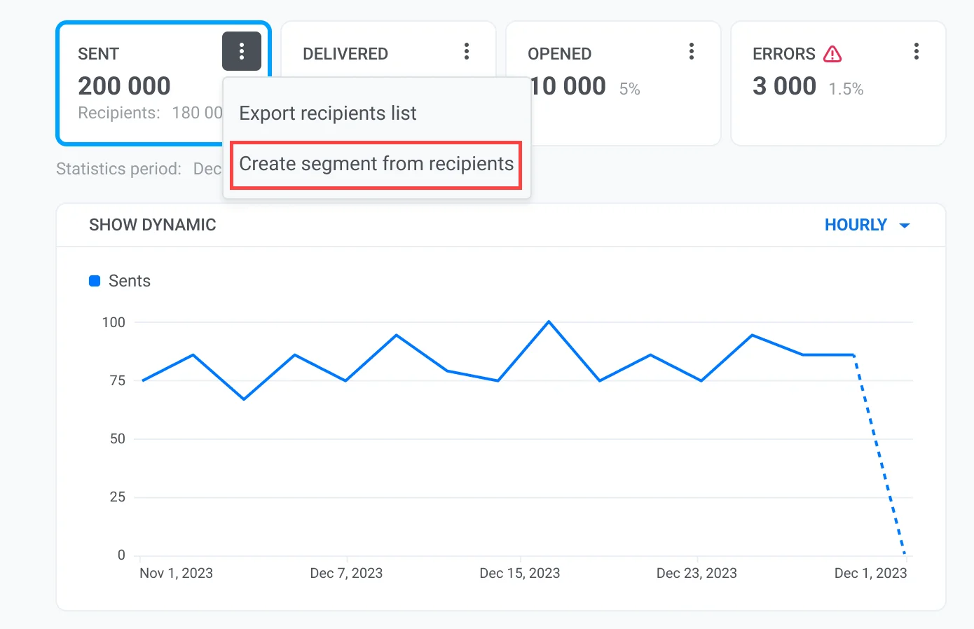 Criar segmento a partir de destinatários