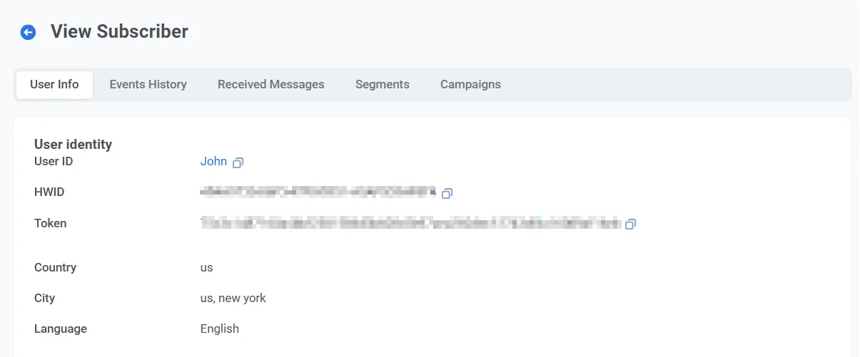 Sección de Identidad del usuario