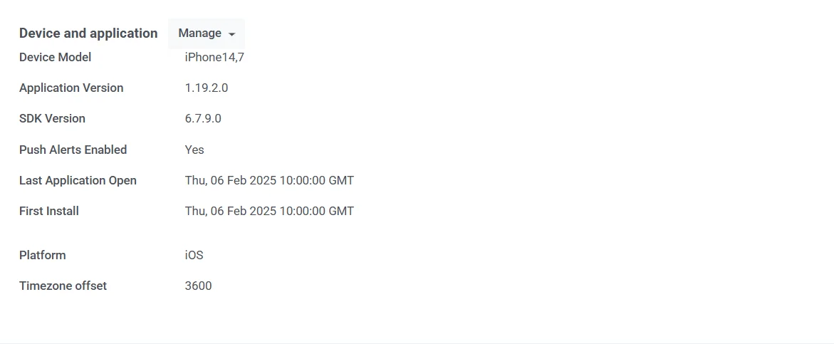 Sección de Dispositivo y Aplicación