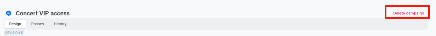 Campaign workspace header with the Delete campaign button highlighted at the top right