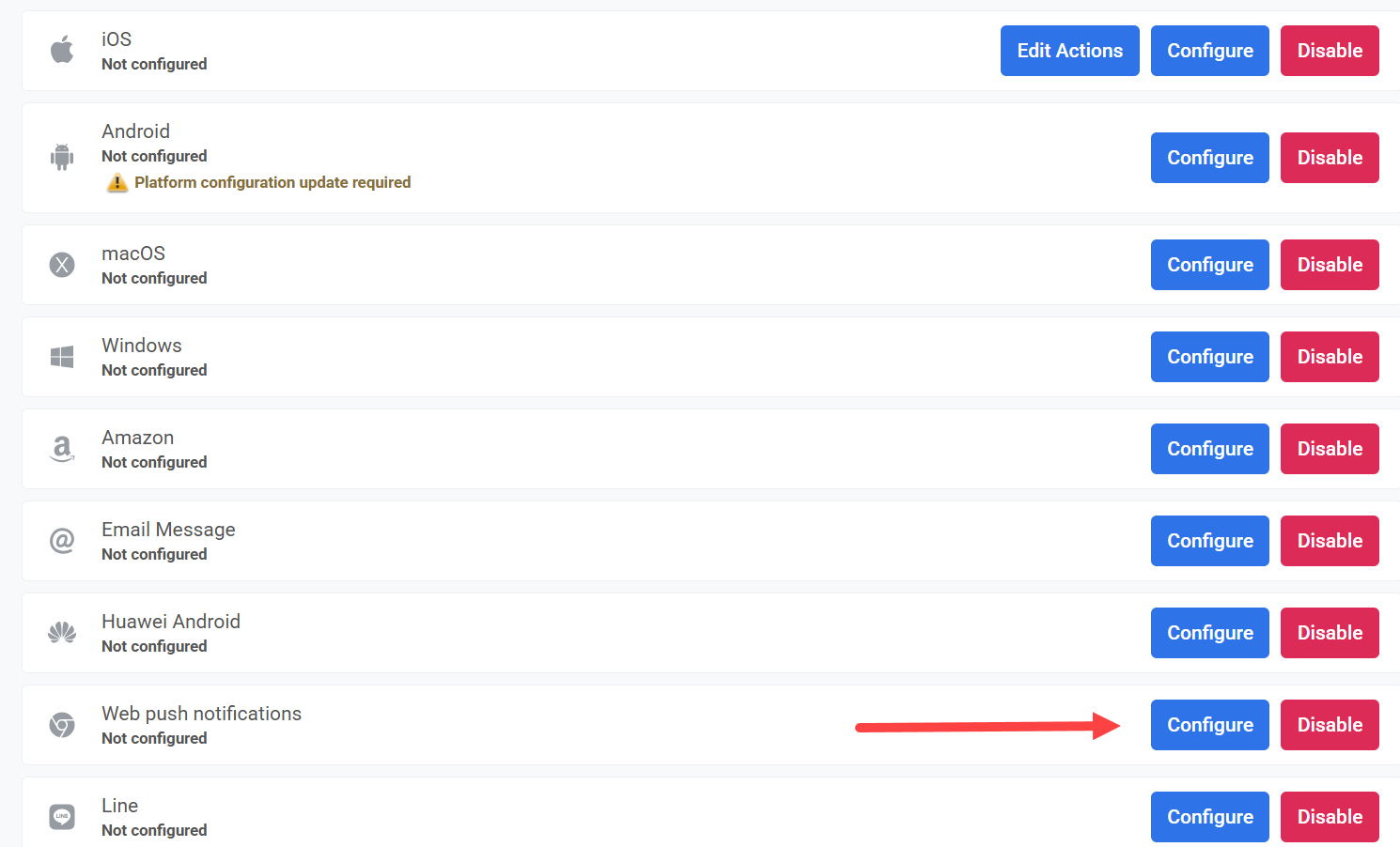 Configure web push notifications