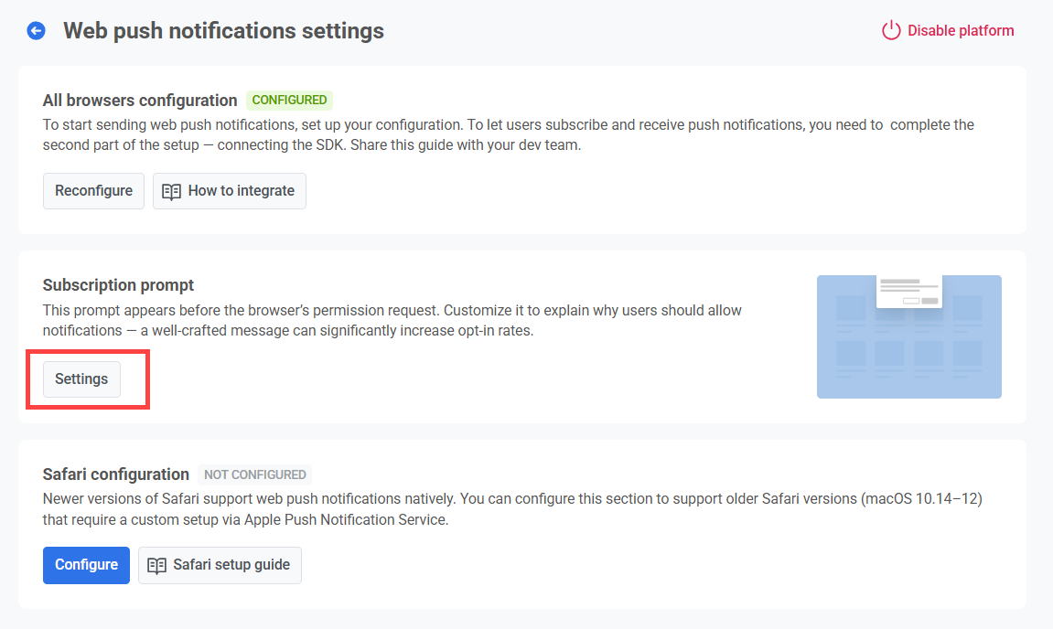 Configure the Subscription prompt