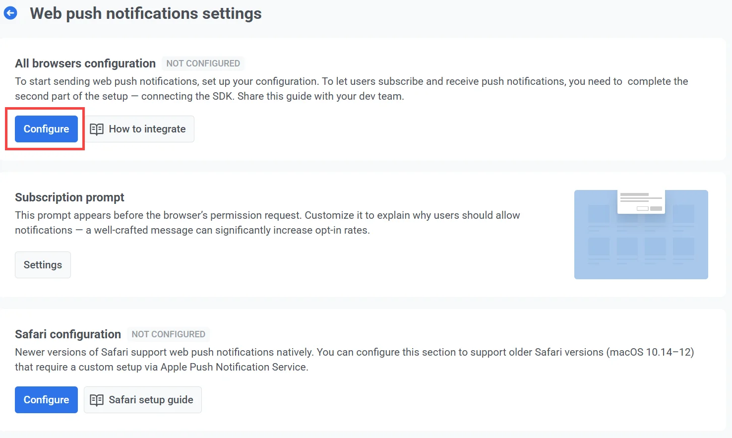 Configurar push web para todos os navegadores