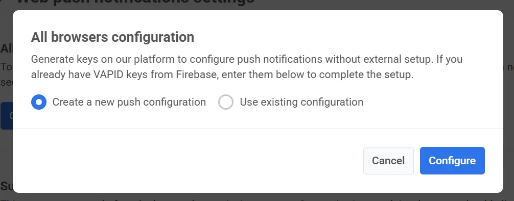 Criar uma nova configuração de push