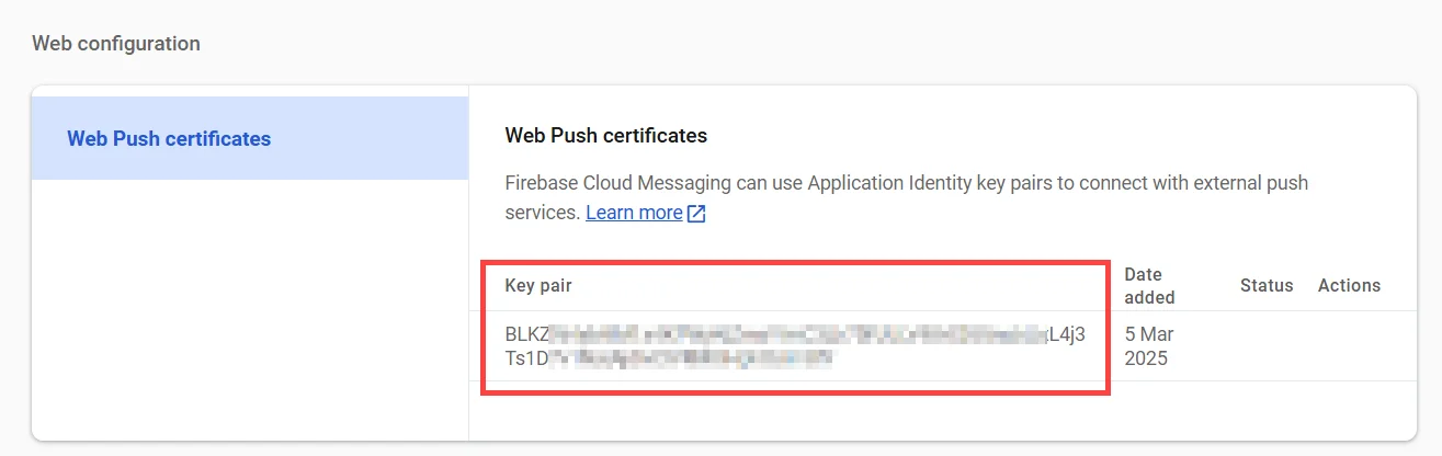 Encontrar certificado Web Push